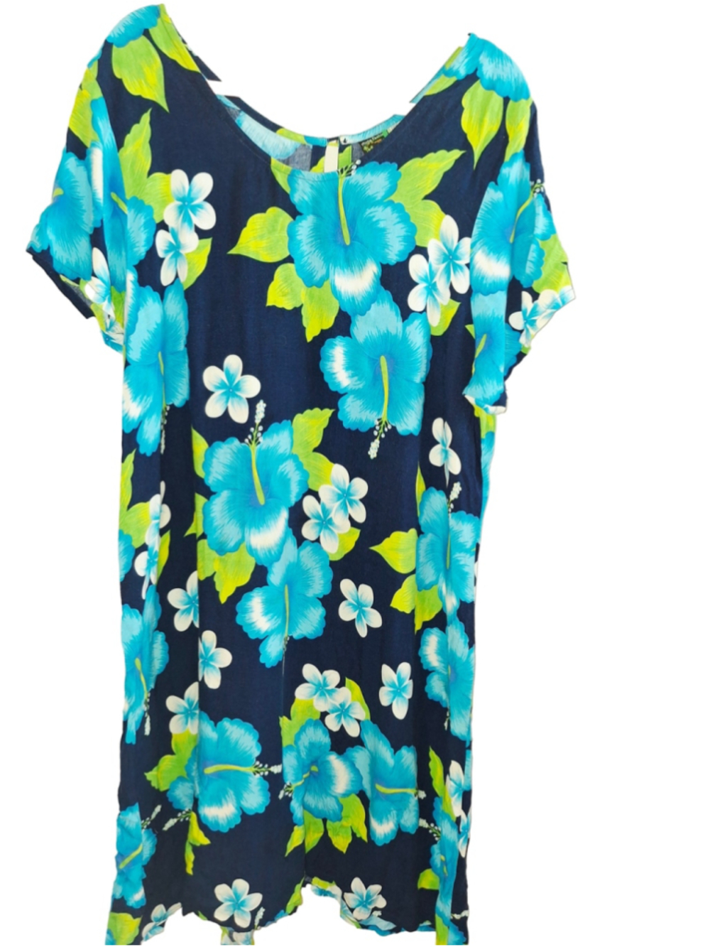 Vintage Aloha Fashion Floral Midi Dress Blue Green Size L/XLHawaiian resortcore